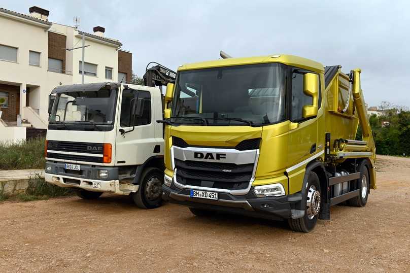 Zwischen dem DAF 65.160 und dem neuen DAF XD 450 liegen nicht nur gut 30 Jahre, sondern auch technisch Welten. | Foto: QUATEX Zwischen dem DAF 65.160 und dem neuen DAF XD 450 liegen nicht nur gut 30 Jahre, sondern auch technisch Welten. | Foto: QUATEX