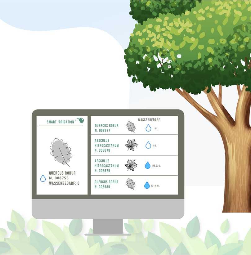 Mit GreenSpaces wird anhand der Baumart, des Baumalters, der Transpiration und der Wetterdaten der Wasserbedarf der Bäume ermittelt. | Foto: R3GIS Mit GreenSpaces wird anhand der Baumart, des Baumalters, der Transpiration und der Wetterdaten der Wasserbedarf der Bäume ermittelt. | Foto: R3GIS