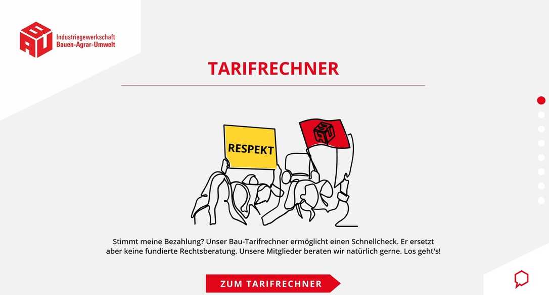 Tarifverhandlungen Baugewerbe: IG Bau launcht Tarifrechner für Beschäftigte Tarifverhandlungen Baugewerbe: IG Bau launcht Tarifrechner für Beschäftigte