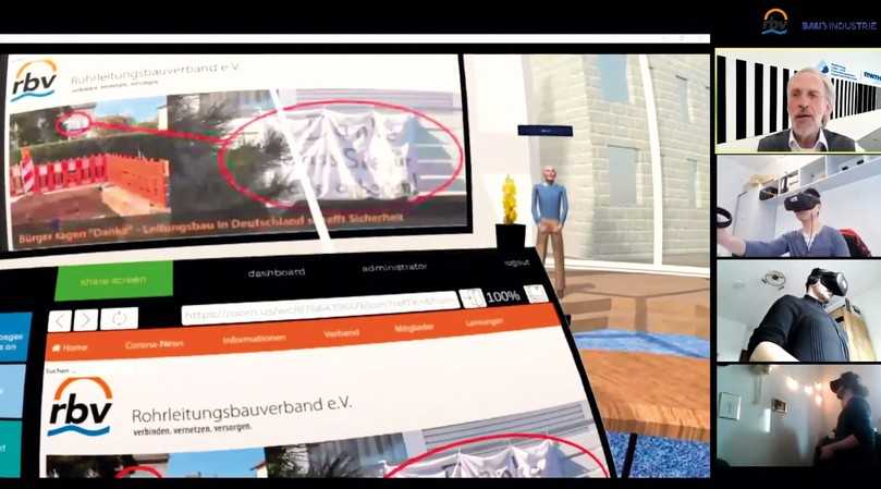 An seinem Lehrstuhl hat Prof. Heribert Nacken, Rektoratsbeauftragter für Blended Learning an der RWTH Aachen (rechts oben im Bild), einen VR-basieren Open-Source-Ansatz entwickelt, mit dem verschiedene wasserwirtschaftliche Szenarien durchgespielt werden könnten. | Foto: rbv An seinem Lehrstuhl hat Prof. Heribert Nacken, Rektoratsbeauftragter für Blended Learning an der RWTH Aachen (rechts oben im Bild), einen VR-basieren Open-Source-Ansatz entwickelt, mit dem verschiedene wasserwirtschaftliche Szenarien durchgespielt werden könnten. | Foto: rbv