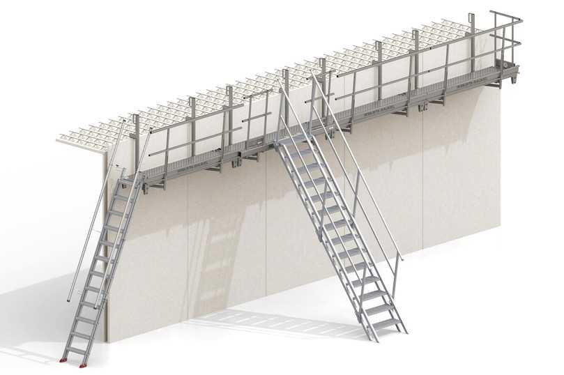 Die Hohlwand-Betonierbühne aus feuerverzinktem Stahl gibt es mit zwei Aufstiegsvarianten: „Stafe“-Steiltreppe und „Stafe“-Bautreppe | Foto: Robusta-Gaukel Die Hohlwand-Betonierbühne aus feuerverzinktem Stahl gibt es mit zwei Aufstiegsvarianten: „Stafe“-Steiltreppe und „Stafe“-Bautreppe | Foto: Robusta-Gaukel