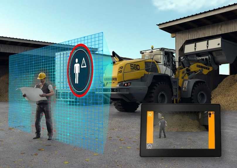 Sicherheit gesteigert: Der Bremsassistent von Liebherr verzögert automatisch die Geschwindigkeit des Radladers, sobald die aktive Personenerkennung eine Gefahrenquelle im Heckbereich identifiziert. | Foto: Liebherr Sicherheit gesteigert: Der Bremsassistent von Liebherr verzögert automatisch die Geschwindigkeit des Radladers, sobald die aktive Personenerkennung eine Gefahrenquelle im Heckbereich identifiziert. | Foto: Liebherr