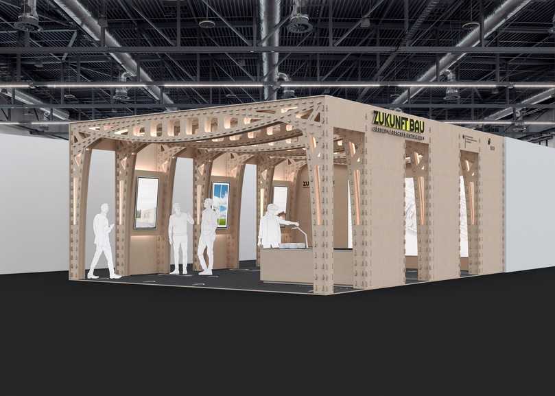 Der Zukunft-Bau-Messestand auf der digitalBAU 2024: Nach der Messe soll die Stadt Konstanz den Holzmessestand in einem städtebaulichen Projekt weiternutzen. | Foto: Hochschule für Technik, Wirtschaft und Gestaltung Konstanz, Fachbereich Architektur, wikihouse.studies+ Der Zukunft-Bau-Messestand auf der digitalBAU 2024: Nach der Messe soll die Stadt Konstanz den Holzmessestand in einem städtebaulichen Projekt weiternutzen. | Foto: Hochschule für Technik, Wirtschaft und Gestaltung Konstanz, Fachbereich Architektur, wikihouse.studies+