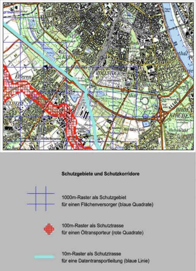 ALIZ: Die Geobasisplattform ist durch ein Raster gegliedert und gibt Auskunft über Schutzgebiete und Schutzkorridore. | Abb.: ALIZ ALIZ: Die Geobasisplattform ist durch ein Raster gegliedert und gibt Auskunft über Schutzgebiete und Schutzkorridore. | Abb.: ALIZ