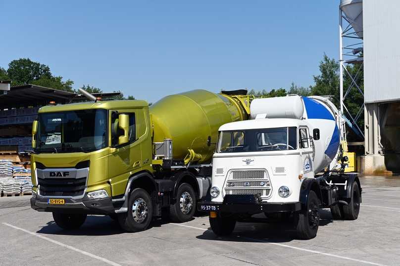 Zwischen den DAF-Fahrmischern liegt über ein halbes Jahrhundert Entwicklungsarbeit. Trommelgröße, Gesamtgewicht und Achsanzahl haben sich inzwischen verdoppelt. | Foto: QUATEX Zwischen den DAF-Fahrmischern liegt über ein halbes Jahrhundert Entwicklungsarbeit. Trommelgröße, Gesamtgewicht und Achsanzahl haben sich inzwischen verdoppelt. | Foto: QUATEX