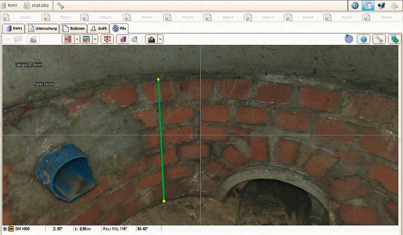 Darstellung der vermessenen Höhe des Mauerwerksbereichs von 518 mm bis zum Beton-Fertigteil in den Scan-Daten. | Foto: IBAK Darstellung der vermessenen Höhe des Mauerwerksbereichs von 518 mm bis zum Beton-Fertigteil in den Scan-Daten. | Foto: IBAK