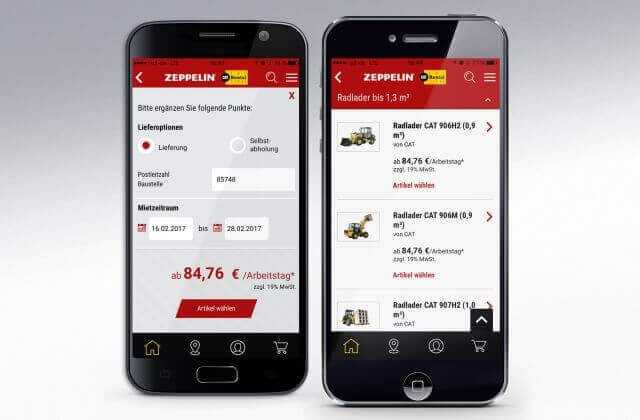 Bequem die nächste Mietstation finden und mobil noch einfacher Geräte mieten – mit der neuen App von Zeppelin Rental. Bequem die nächste Mietstation finden und mobil noch einfacher Geräte mieten – mit der neuen App von Zeppelin Rental.