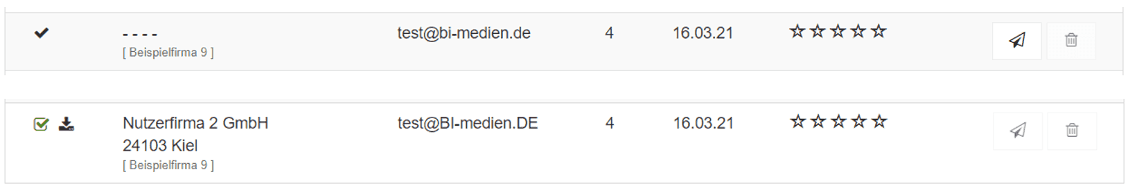 Bild 7: Änderung der Anzeige bei Annahme der Einladung, oben: Einladung versandt, unten: Einladung angenommen