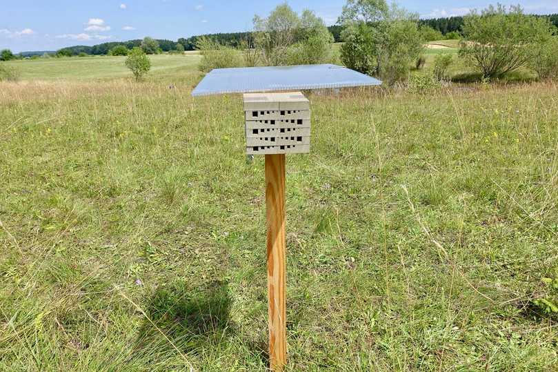 Nisthilfen für das GolfBiodivers-Wildbienen-Monitoring sind im Golf Valley bereits aufgestellt. | Foto: bs Nisthilfen für das GolfBiodivers-Wildbienen-Monitoring sind im Golf Valley bereits aufgestellt. | Foto: bs