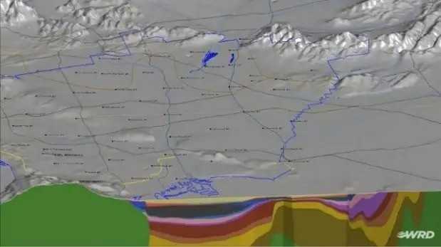 3D-Modell des Untergrunds mit überlagerter Kartenansicht: Kombination von geologischen Daten und Infrastruktur zur besseren Planungsgrundlage | Foto: Seequent 3D-Modell des Untergrunds mit überlagerter Kartenansicht: Kombination von geologischen Daten und Infrastruktur zur besseren Planungsgrundlage | Foto: Seequent