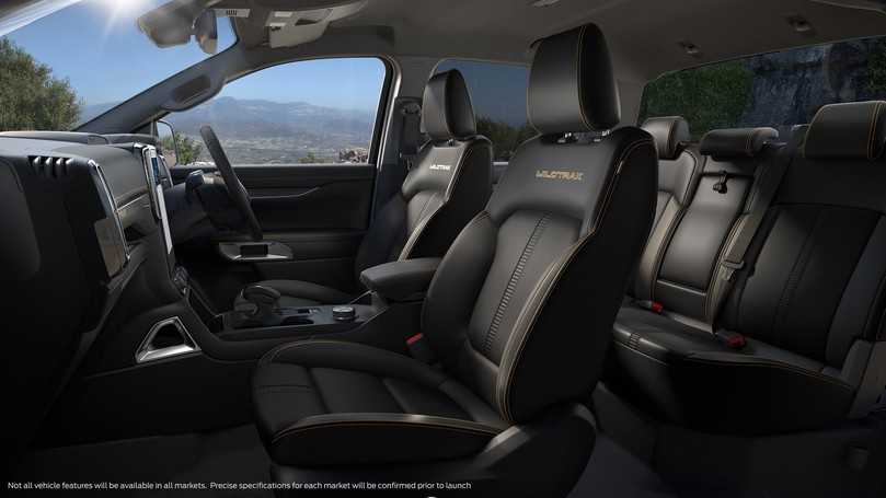 Das Innere des neuen Pick-up Ranger Wildtrak: fünf Sitze mit schwarzem Leder und schwarzem Dachhimmel. | Foto: Ford Das Innere des neuen Pick-up Ranger Wildtrak: fünf Sitze mit schwarzem Leder und schwarzem Dachhimmel. | Foto: Ford