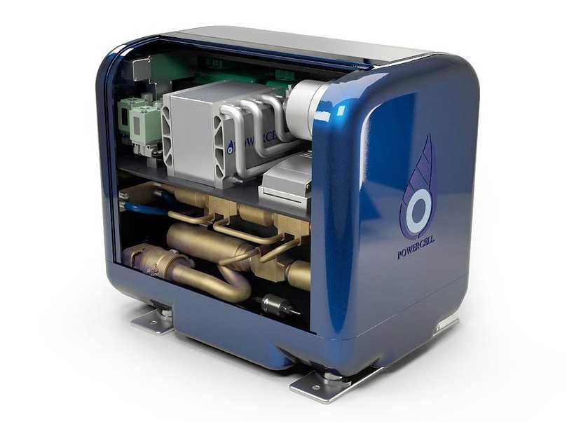 Das Schnittbild einer Brennstoffzelle von Power Cell aus Göteborg gibt Einblick in die komplizierte Wasserstofftechnik zur Stromgewinnung. | Foto: Power Cell Das Schnittbild einer Brennstoffzelle von Power Cell aus Göteborg gibt Einblick in die komplizierte Wasserstofftechnik zur Stromgewinnung. | Foto: Power Cell