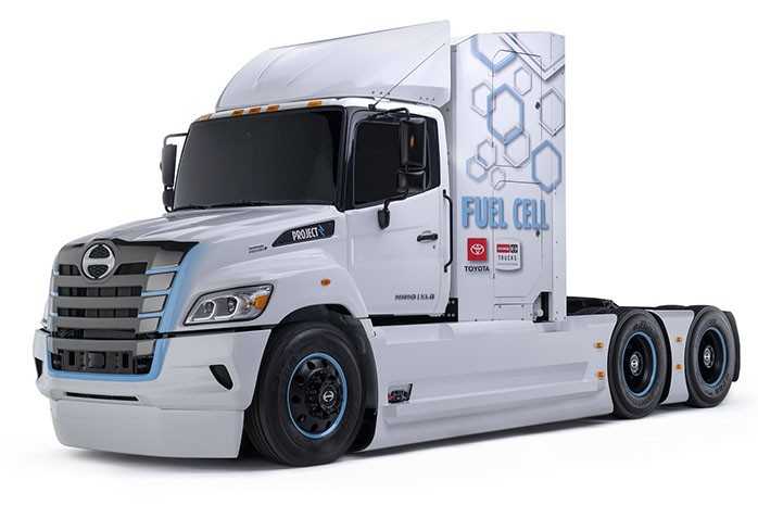 Prototyp eines Hino XL8 mit elektrischem Wasserstoff-Brennstoffzellen-Antrieb. In der XL-Klasse will Hino Trucks die eGen Power 130D von Allison einbauen. | Foto: Hino Trucks Prototyp eines Hino XL8 mit elektrischem Wasserstoff-Brennstoffzellen-Antrieb. In der XL-Klasse will Hino Trucks die eGen Power 130D von Allison einbauen. | Foto: Hino Trucks