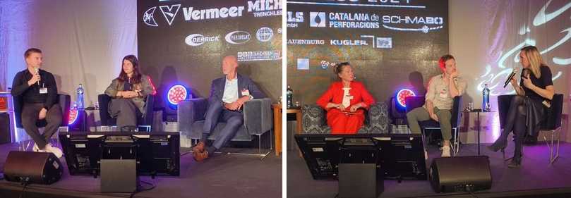 Die Diskutanten (v.l.): Philip Rückschloss (Dr.-Ing. Veenker Ingenieurgesellschaft), Clémence Ripp (HDI), Jorn Stoelinga (LMR Drilling), Moderatorin Dr. Antje Wöhnke, Adrià Ribera Sallés (Catalana de Perforacions), Generationsexpertin Kim Jansen | Foto: B_I/Valdix Die Diskutanten (v.l.): Philip Rückschloss (Dr.-Ing. Veenker Ingenieurgesellschaft), Clémence Ripp (HDI), Jorn Stoelinga (LMR Drilling), Moderatorin Dr. Antje Wöhnke, Adrià Ribera Sallés (Catalana de Perforacions), Generationsexpertin Kim Jansen | Foto: B_I/Valdix