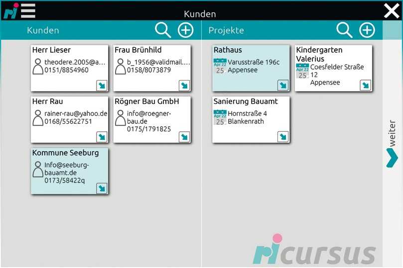 Kunden- und Projektübersicht in der Software RiCursus | Foto: Ritec Kunden- und Projektübersicht in der Software RiCursus | Foto: Ritec