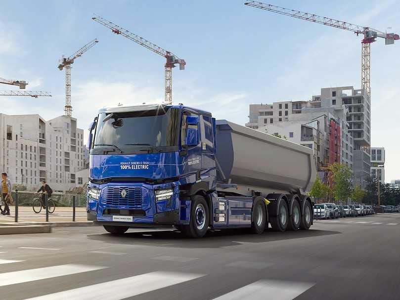 Der Renault Trucks E-Tech C als Sattelzugmaschine eignet sich dank verschiedener Nebenabtriebe aus als Kippsattel. | Foto: Renault Trucks Der Renault Trucks E-Tech C als Sattelzugmaschine eignet sich dank verschiedener Nebenabtriebe aus als Kippsattel. | Foto: Renault Trucks
