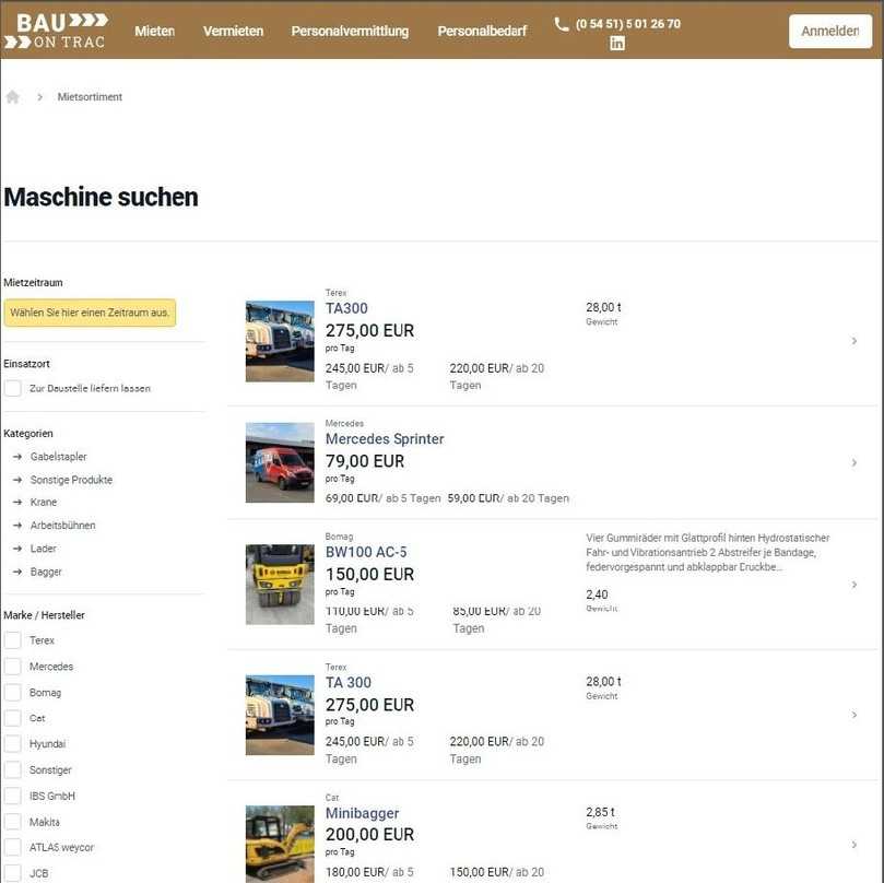Mietseite des Bauontrac-Portals: Mit wenigen Klicks ist die gesuchte Baumaschine gefunden, und Details über Ausstattung, Standort und Verfügbarkeit werden angezeigt. | Foto: BauOnTrac Mietseite des Bauontrac-Portals: Mit wenigen Klicks ist die gesuchte Baumaschine gefunden, und Details über Ausstattung, Standort und Verfügbarkeit werden angezeigt. | Foto: BauOnTrac
