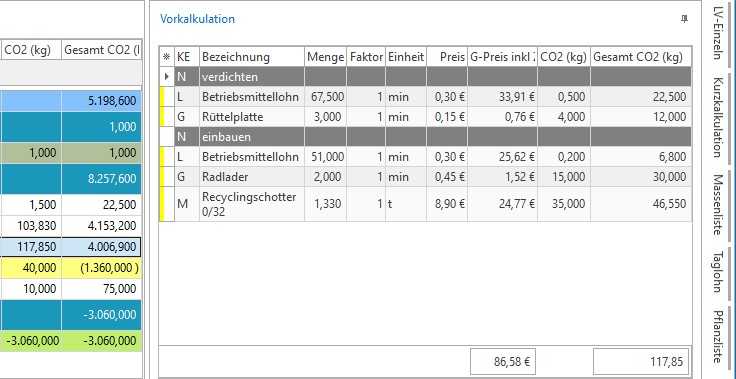 In der Vorkalkulation erscheinen die Emissionsdaten aufsummiert pro EKT ( Einzelkosten der Teilleistungen). | Foto: mexxsoft In der Vorkalkulation erscheinen die Emissionsdaten aufsummiert pro EKT ( Einzelkosten der Teilleistungen). | Foto: mexxsoft