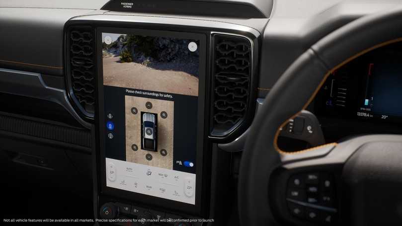 Die Fahrer-Assistenten lassen sich bequem auf dem großen Display kontrollieren. Und keine Sorge: Beim Pick-up-Modell für den deutschen Markt ist dann das Lederlenkrad auch auf der linken Seite. | Foto: Ford Die Fahrer-Assistenten lassen sich bequem auf dem großen Display kontrollieren. Und keine Sorge: Beim Pick-up-Modell für den deutschen Markt ist dann das Lederlenkrad auch auf der linken Seite. | Foto: Ford