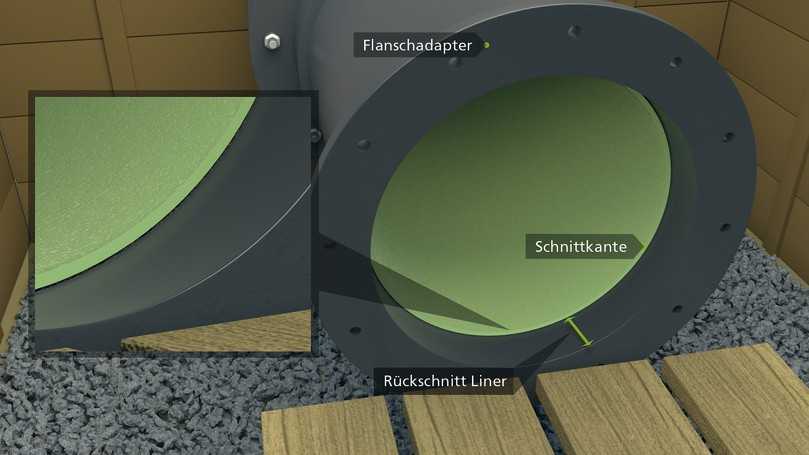 Abbildung 4: Liner-Rückschnitt im zuvor aufgebrachten Flanschadapter | Foto: Saertex multiCom Abbildung 4: Liner-Rückschnitt im zuvor aufgebrachten Flanschadapter | Foto: Saertex multiCom