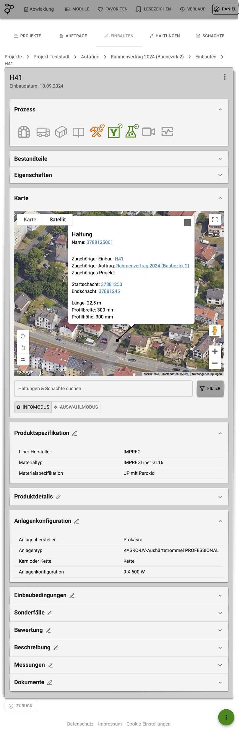 Die Benutzeroberfläche von Mate für einen Einbau. Schnell sichtbar ist das Vorliegen der verschiedenen Informationen und die automatische Prüfung (Farbcodierung). Mit der Integration von Google Maps können Baustellen interaktiv und gemeinsam mit allen Beteiligten online besichtigt/besprochen werden. Es werden alle relevanten Informationen zum Einbau abgespeichert und dokumentiert. Jederzeit haben alle Beteiligten den identischen Informationsstand. | Foto: Syscribe Die Benutzeroberfläche von Mate für einen Einbau. Schnell sichtbar ist das Vorliegen der verschiedenen Informationen und die automatische Prüfung (Farbcodierung). Mit der Integration von Google Maps können Baustellen interaktiv und gemeinsam mit allen Beteiligten online besichtigt/besprochen werden. Es werden alle relevanten Informationen zum Einbau abgespeichert und dokumentiert. Jederzeit haben alle Beteiligten den identischen Informationsstand. | Foto: Syscribe