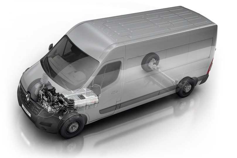 Antriebseinheit und der stärkere 52-kWh-Akku befinden sich im Frontbereich des E-Transporters. | Foto: Renault Trucks Antriebseinheit und der stärkere 52-kWh-Akku befinden sich im Frontbereich des E-Transporters. | Foto: Renault Trucks