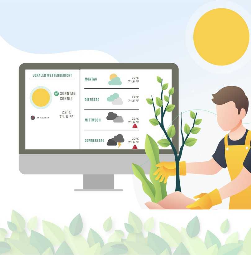 Die Wetterdaten werden auch genutzt, um die Pflegemaßnahmen effizient zu planen: wenn z.B. Arbeiten auf der Hubarbeitsbühne geplant sind und Windböen erwartet werden, schlägt GreenSpaces vor, diese Arbeiten zu verschieben. | Foto: R3GIS Die Wetterdaten werden auch genutzt, um die Pflegemaßnahmen effizient zu planen: wenn z.B. Arbeiten auf der Hubarbeitsbühne geplant sind und Windböen erwartet werden, schlägt GreenSpaces vor, diese Arbeiten zu verschieben. | Foto: R3GIS