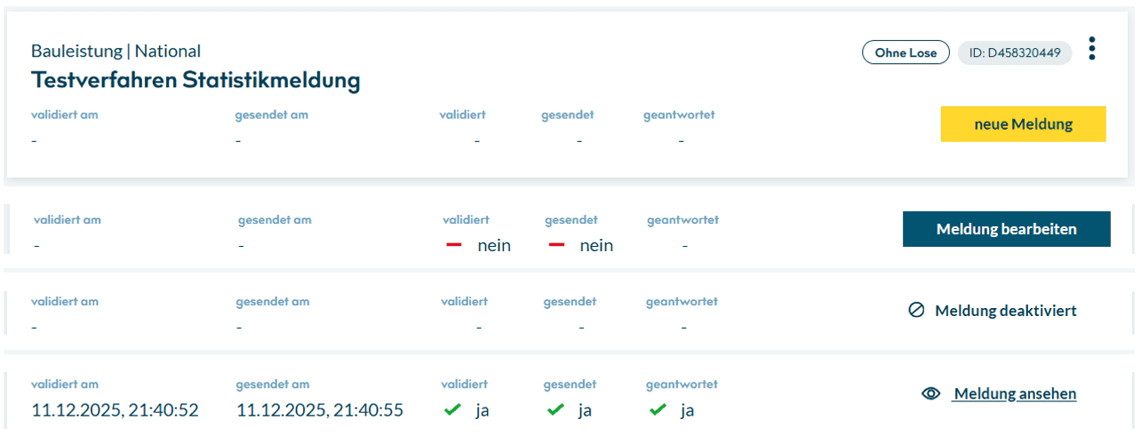 Bild 5: Status der Statistikmeldungen: neu, angelegt, deaktiviert, abgesendet